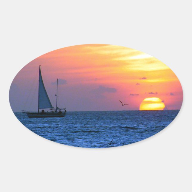 Key West Sunset Oval Sticker (Front)