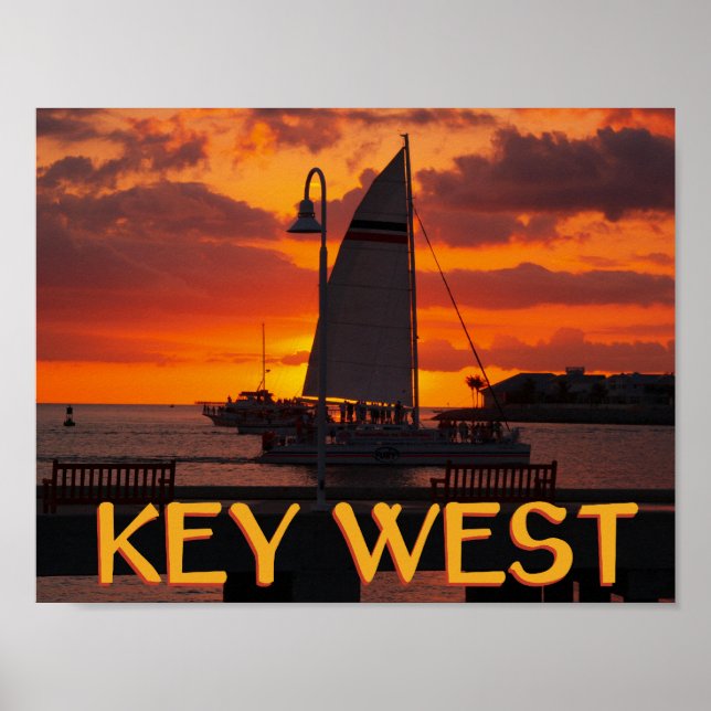 Key West Sunset with Boats Poster (Front)