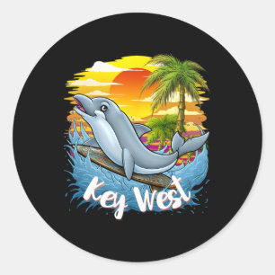 Key West T Shirts Dolphin Surfing Spring Break Bea Classic Round Sticker