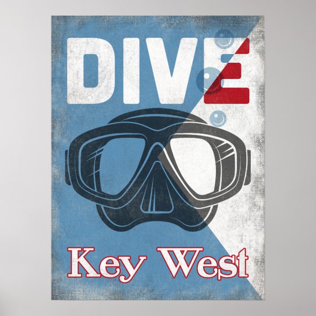 Key West Vintage Scuba Diving Mask Poster (Front)