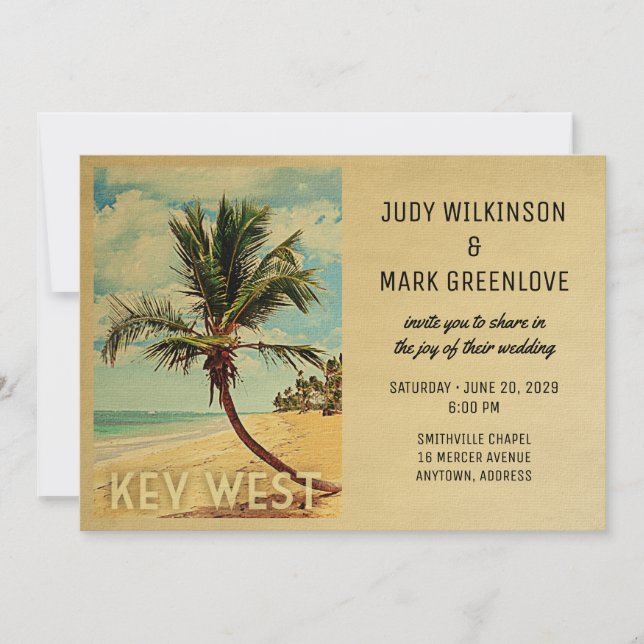 Key West Wedding Invitation Beach Palm Tree (Front)