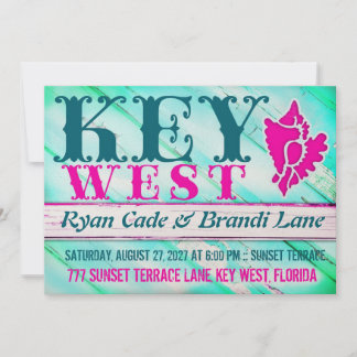 KEY WEST Wood Champagne Metallic Invitation