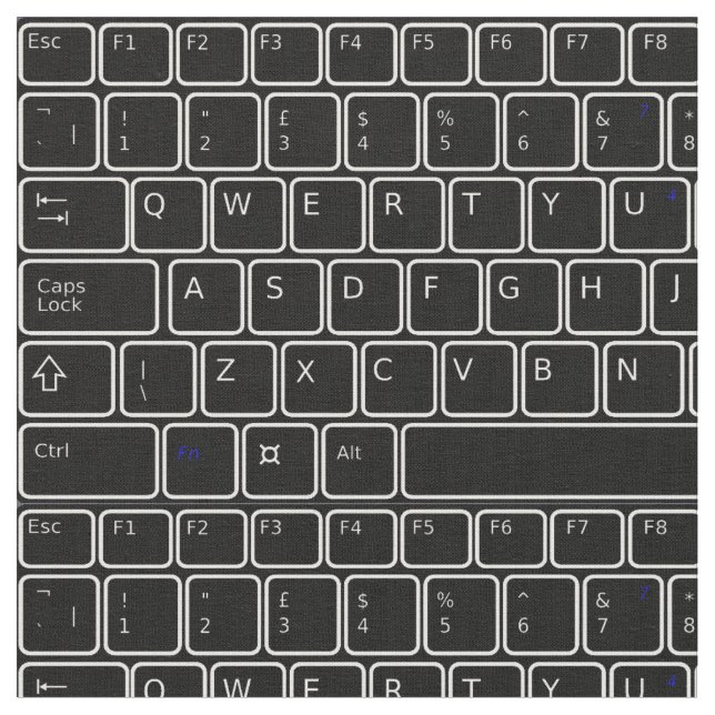 Keyboard black and white Letter number Programmer Fabric (Close Up)