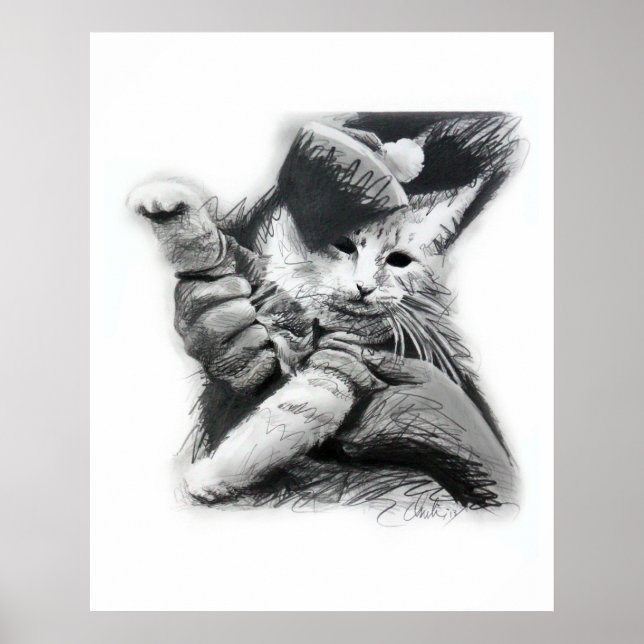 Keyboard Cat Pencil Drawing Poster (Front)
