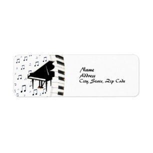 Keyboard Grand Piano and Music Notes Label