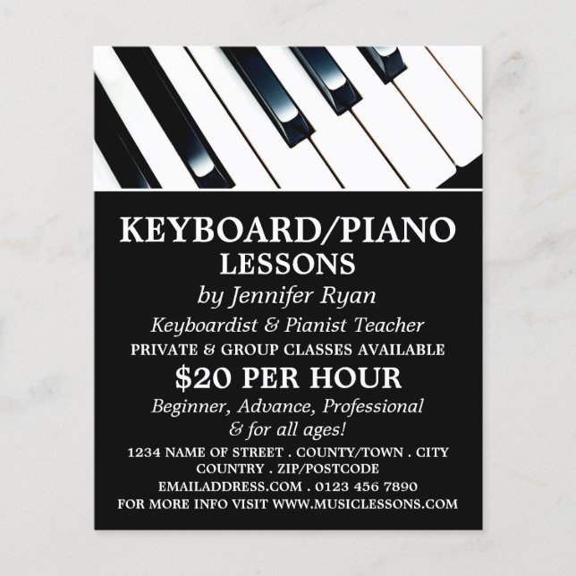 Keyboard Keys, Keyboard, Piano Lessons Flyer (Front)