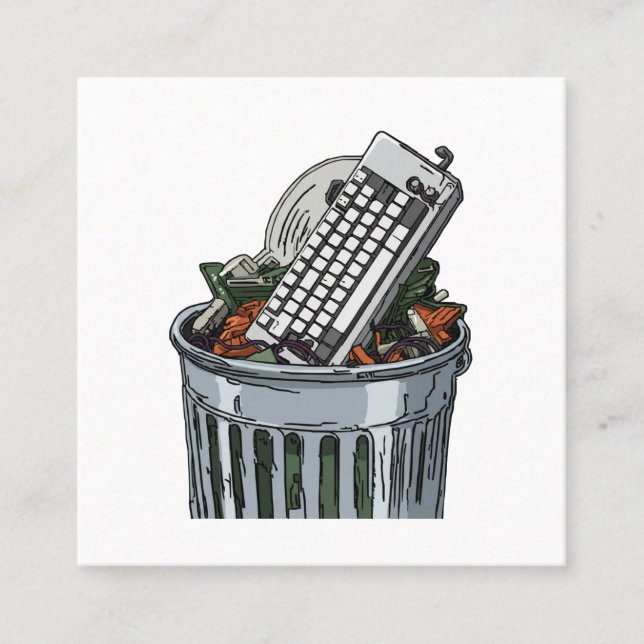 Keyboard on trashcan square business card (Front)