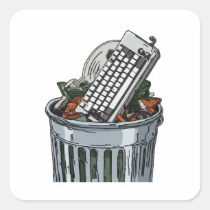 Keyboard on trashcan square sticker