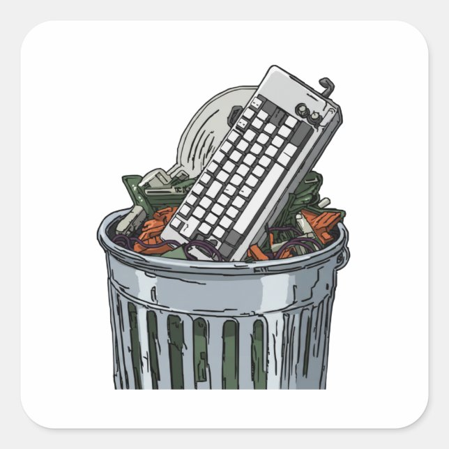 Keyboard on trashcan square sticker (Front)