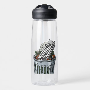 Keyboard on trashcan water bottle