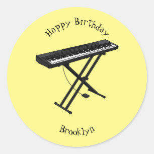 Keyboard piano cartoon illustration classic round sticker