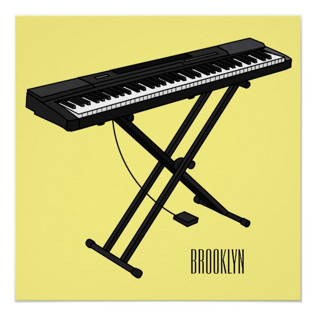 Keyboard piano cartoon illustration poster (Front)