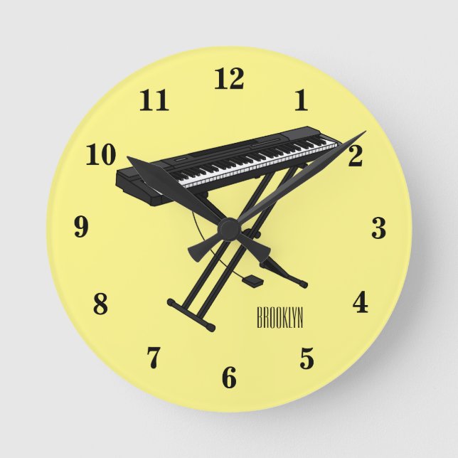 Keyboard piano cartoon illustration round clock (Front)
