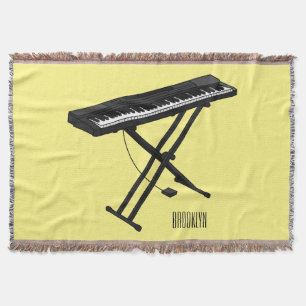 Keyboard piano cartoon illustration throw blanket