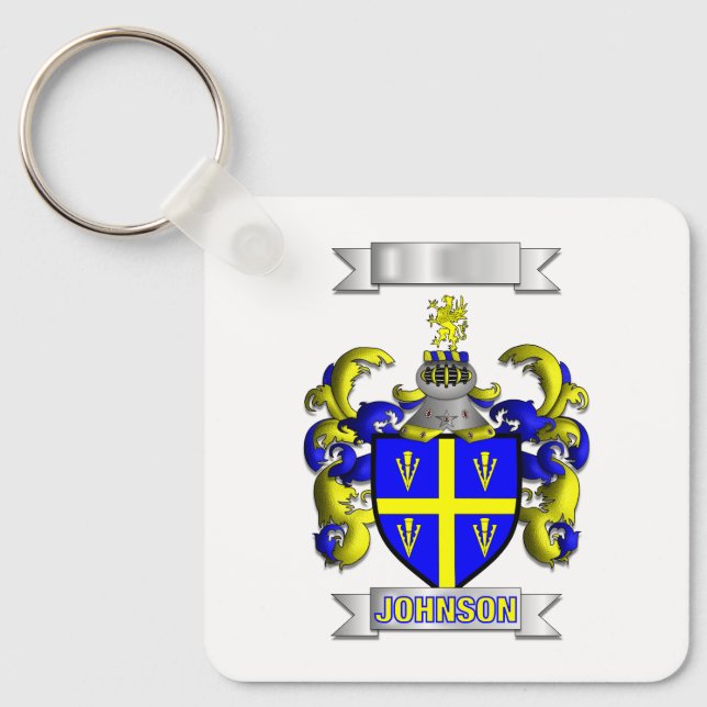 Keychain Aluminium Johnson Family Surname + Shield (Front)