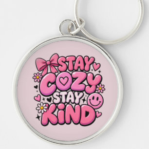KEYCHAIN BIG ROUND PINK WITH QOUTE