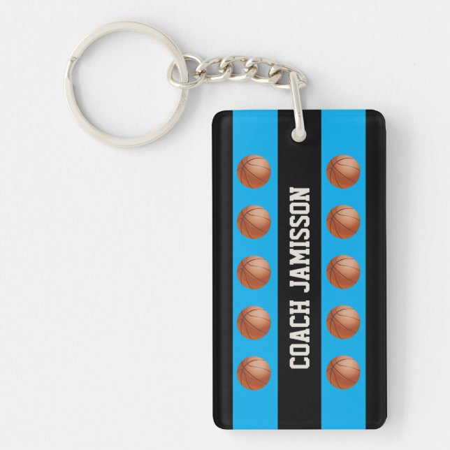 Keychain, Blue/Black for Basketball Coach, Player Key Ring (Front)