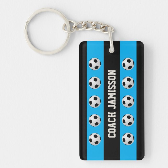 Keychain, Blue & Black, for Soccer Coach, Player Key Ring (Front)