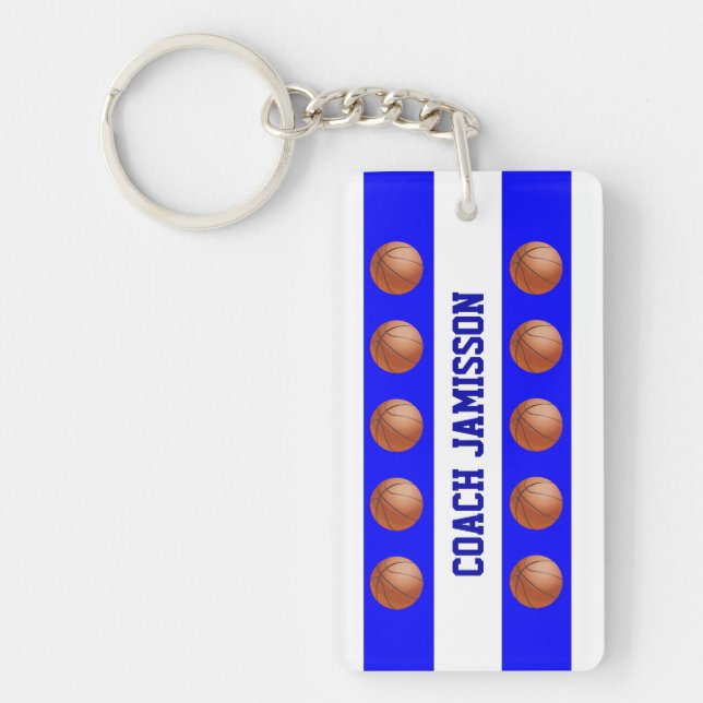 Keychain, Blue/White for Basketball Coach, Player Key Ring (Front)