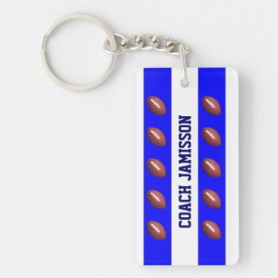 Keychain, Blue & White, for Football Coach/Player Key Ring