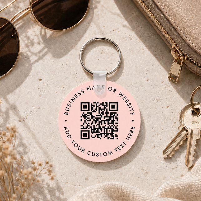 Keychain | Custom QR Code Blush Pink Tag (Interactive editable QR code pink keychains to promote your business, products or services.)