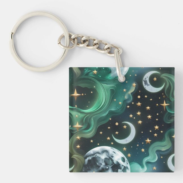 Keychain - Emerald Green Celestial Moon (Front)