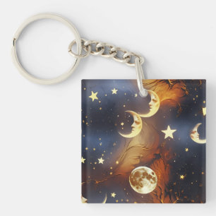 Keychain - Fiery Orange Celestial Moon