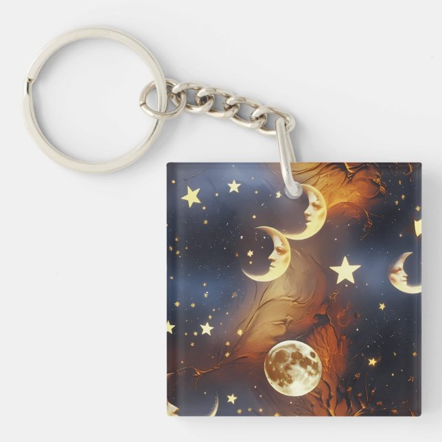 Keychain - Fiery Orange Celestial Moon (Front)
