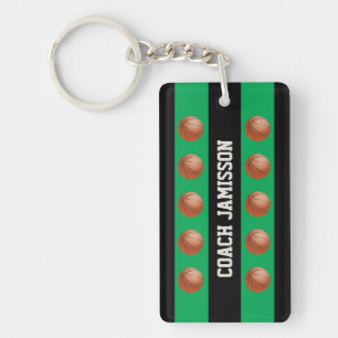 Keychain, Green/Black for Basketball Coach, Player Key Ring