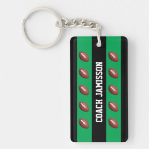 Keychain, Green & Black, for Football Coach/Player Key Ring