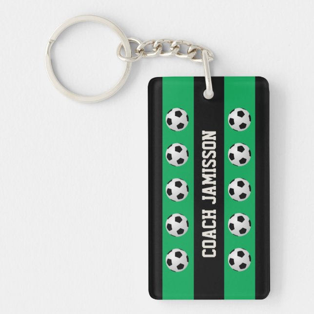 Keychain, Green & Black, for Soccer Coach, Player Key Ring (Front)