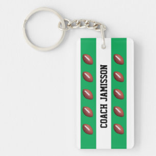 Keychain, Green & White, for Football Coach/Player Key Ring