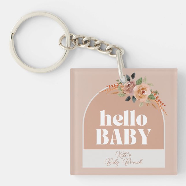 Keychain, Hello Baby, Modern Baby Shower Keepsake  Key Ring (Front)