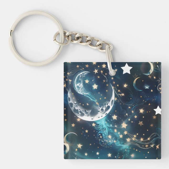 Keychain - Icy Blue Celestial Moon  (Front)