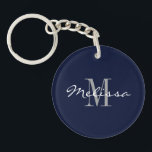 Keychain Intial Monogram Name Navy Blue<br><div class="desc">Create your own Custom Item with Initial,  Monogram and Name text. Choose your own background color if needed. Matching Items Available.</div>