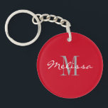 Keychain Intial Monogram Name Red<br><div class="desc">Create your own Custom Item with Initial,  Monogram and Name text. Choose your own background color if needed. Matching Items Available.</div>