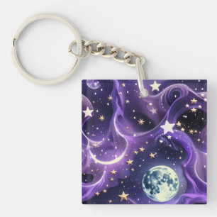 Keychain - Lavender Purple Celestial Moon Phases