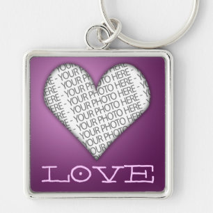 Keychain Love Heart Purple Your Photo Here