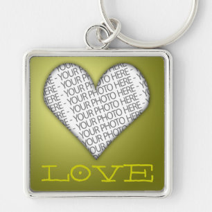 Keychain Love Heart Yellow Gold Your Photo Here