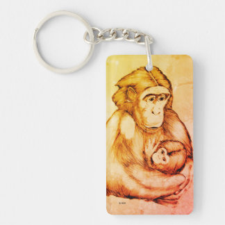 Keychain: monkey with baby (black pen design) key ring
