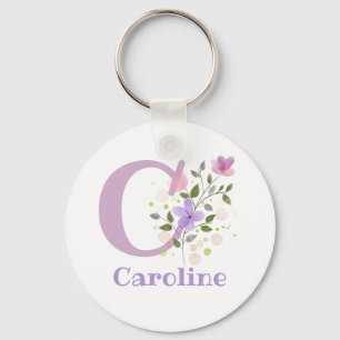Keychain or Key Fob in a Floral Design with Name