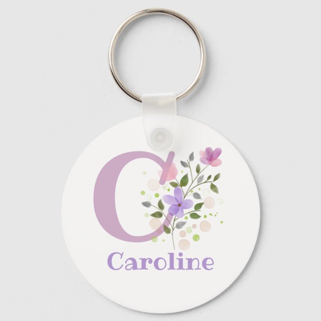 Keychain or Key Fob in a Floral Design with Name (Front)