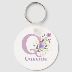 Keychain or Key Fob in a Floral Design with Name