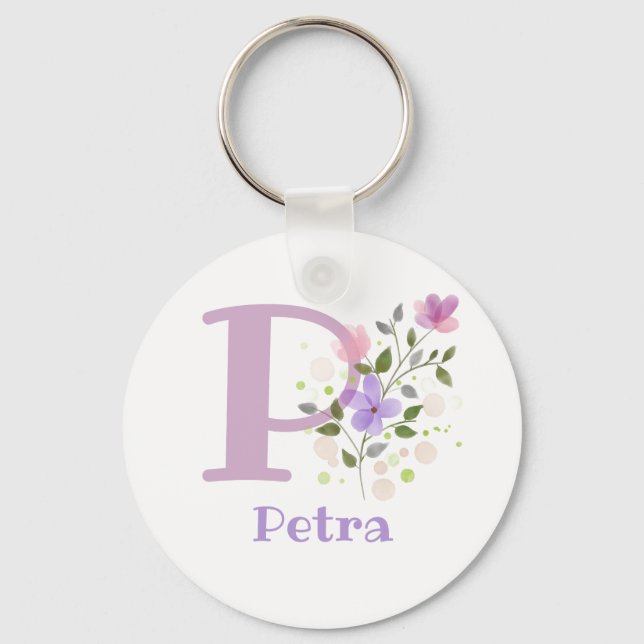 Keychain or Key Fob in a Floral Design with Name (Front)