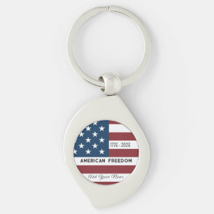 Keychain Patriotic US Flag Custom Text Name