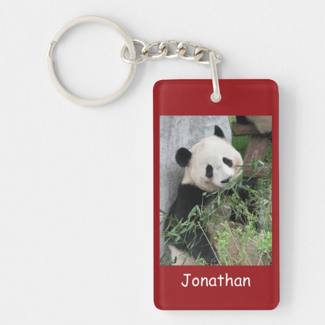 Keychain, Rectangular Double Sided Giant Pandas Key Ring (Front)