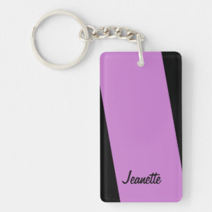 Keychain, Rectangular Double Sided Purple Stripe Key Ring