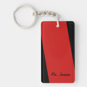 Keychain, Rectangular Double Sided Stripe of Red Key Ring