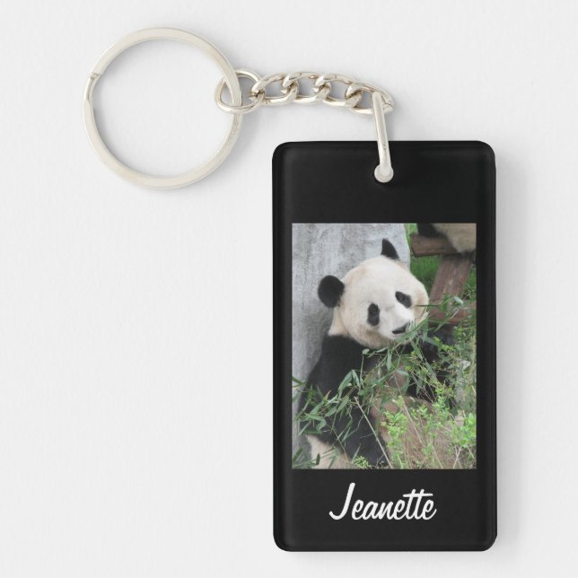 Keychain, Rectangular Panda on Black Background Key Ring (Front)