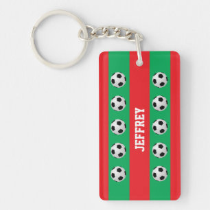 Keychain, Red & Green, for Soccer Coach, Player Key Ring